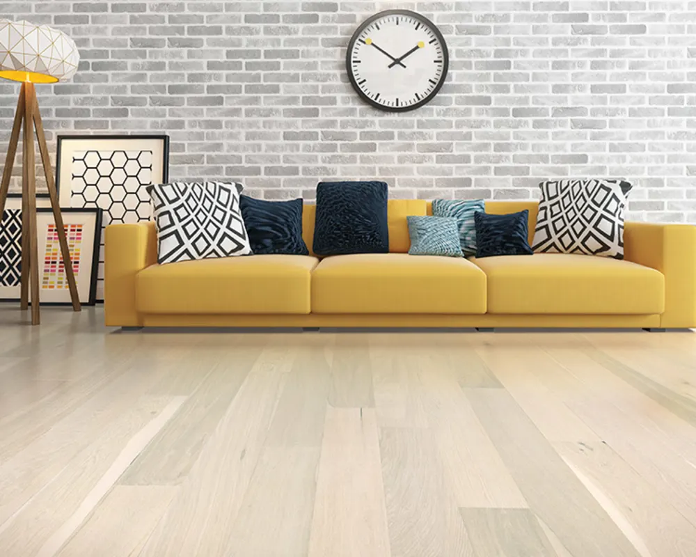 Hardwood flooring in a bright and modern kitchen